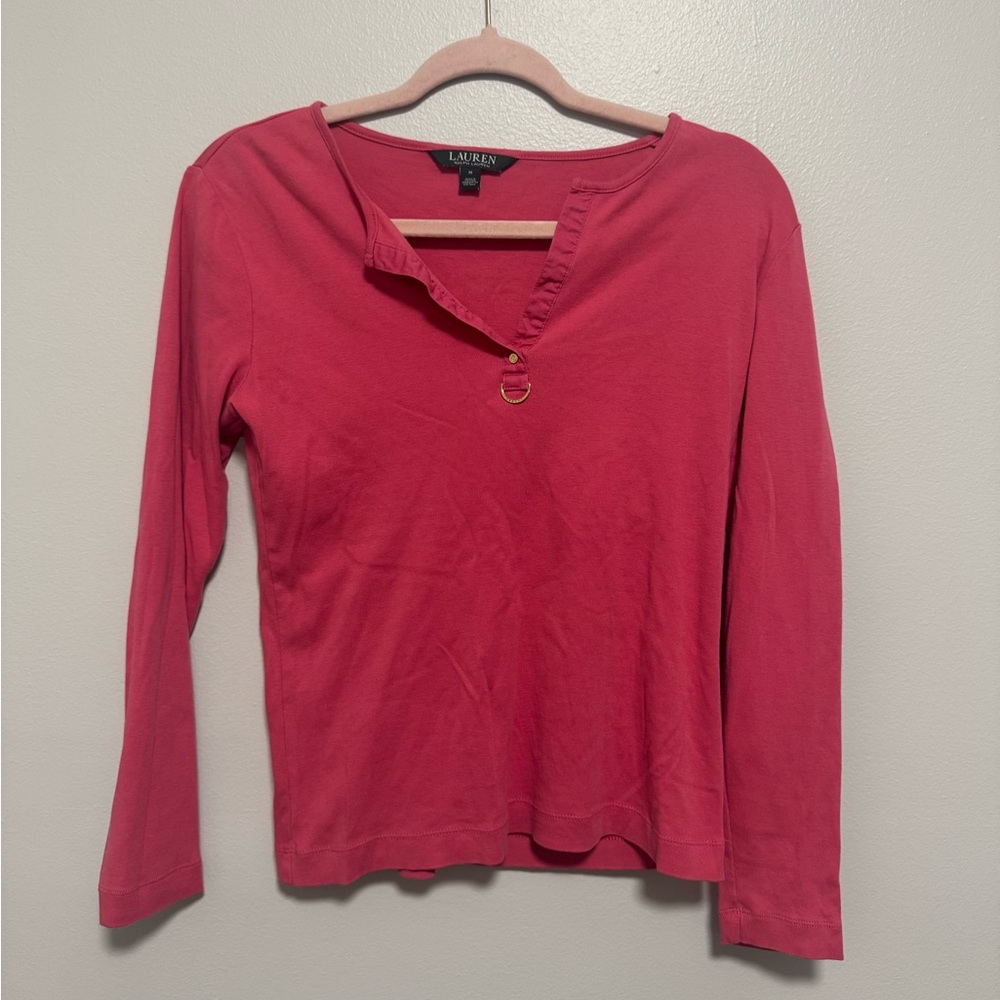 Lauren Ralph Lauren Pink V-neck Gold Buckle Detail